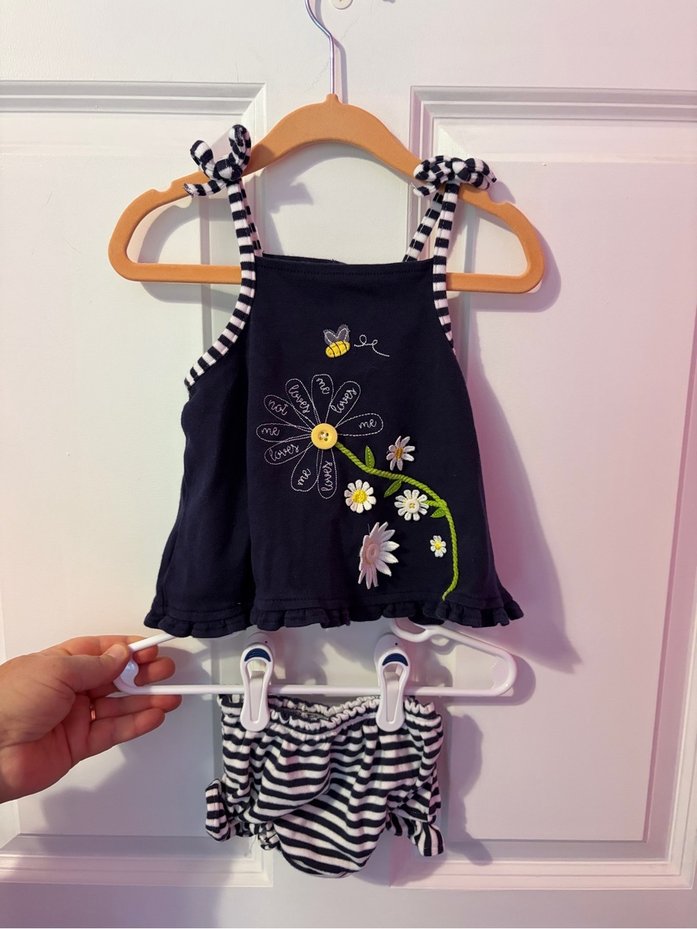 Mud Pie Black Tank with Pink-Striped Tie Accent